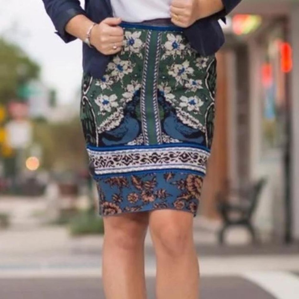 Anthropologie Moth Abstract Print Whe Blue Green‎ Floral Sweater Skirt